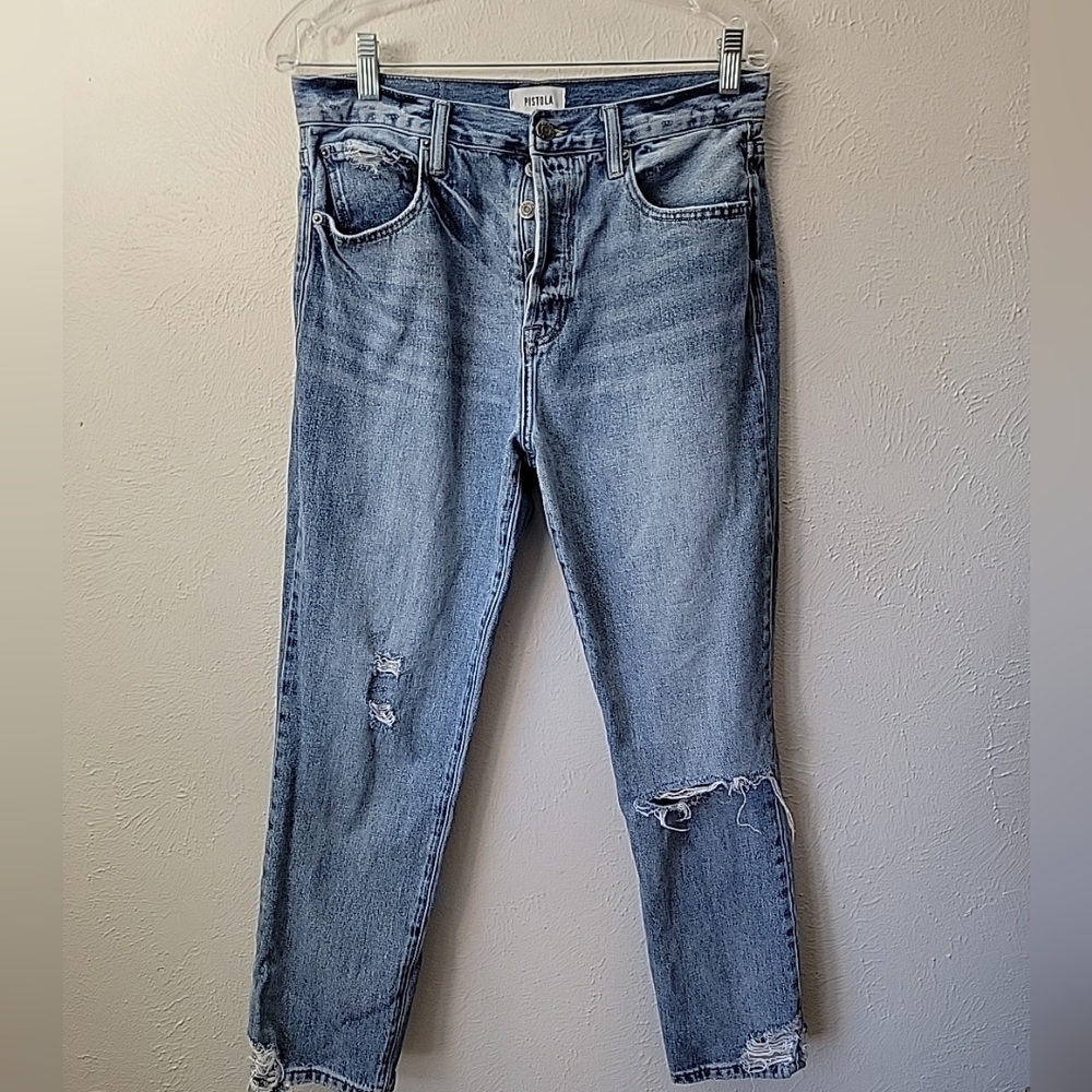 Pistola Faded Blue Distressed Cropped Jeans